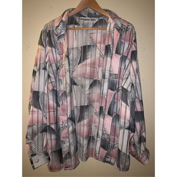 Vintage 90s abstract semi sheer oversized button-down top 18W￼ - Picture 3 of 12